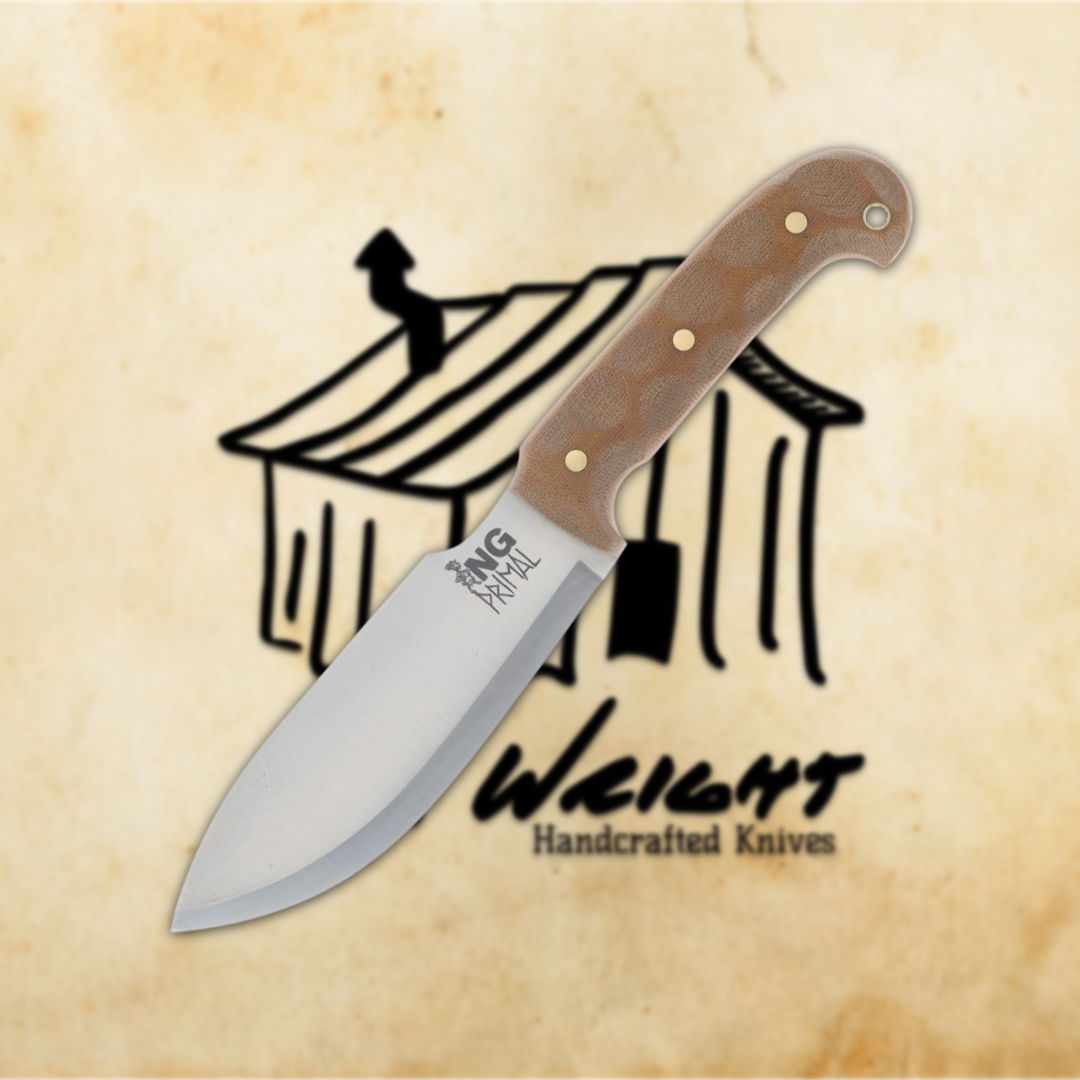 A knife with a wooden handle on a textured background.