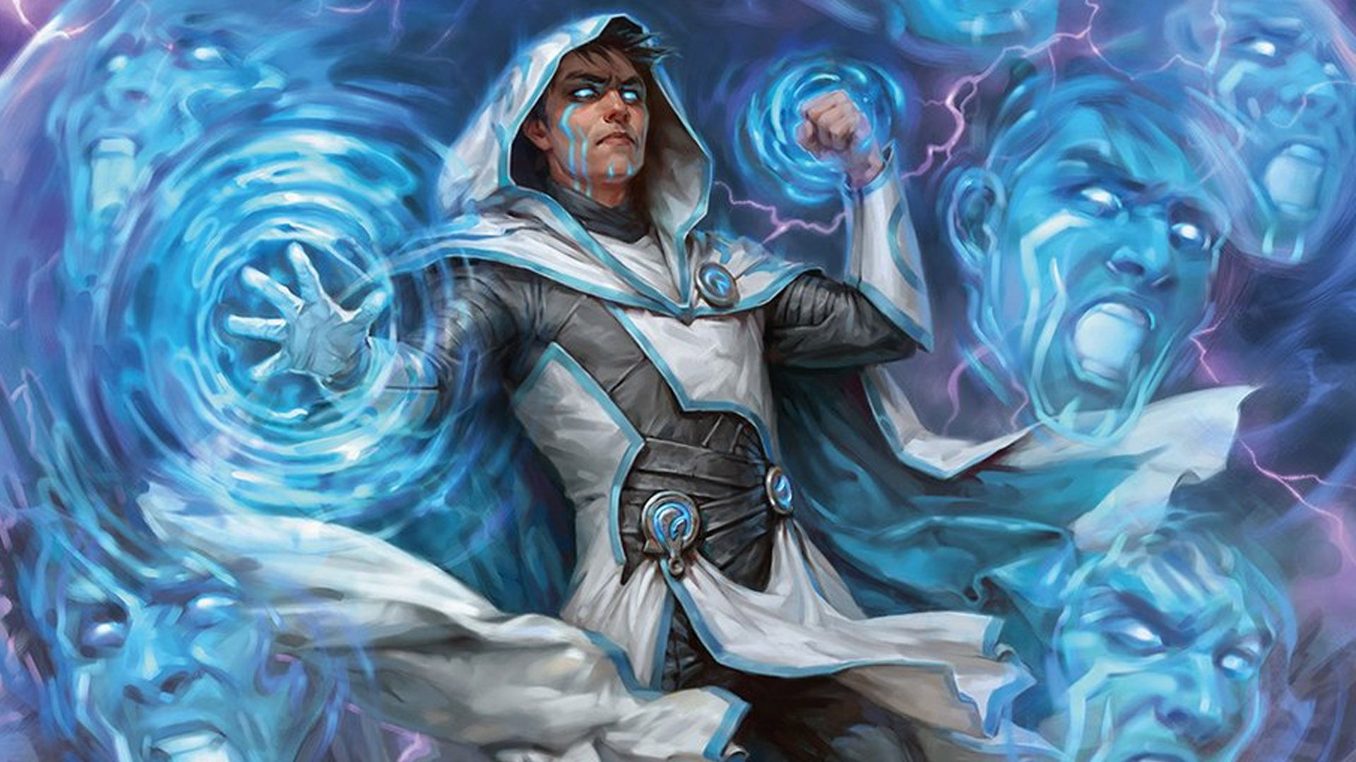 The card artwork of The Theorist, Jace Beleren from the MTG Reality Fracture set.
