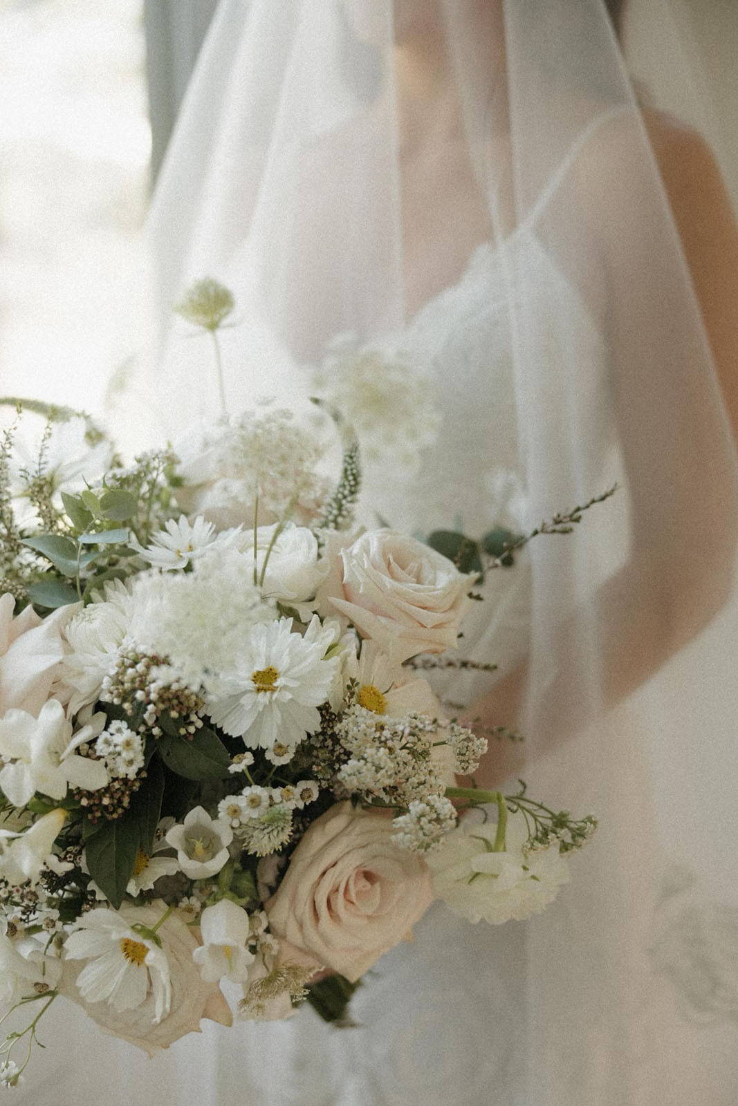Bride, holding a flower bouquet toss
