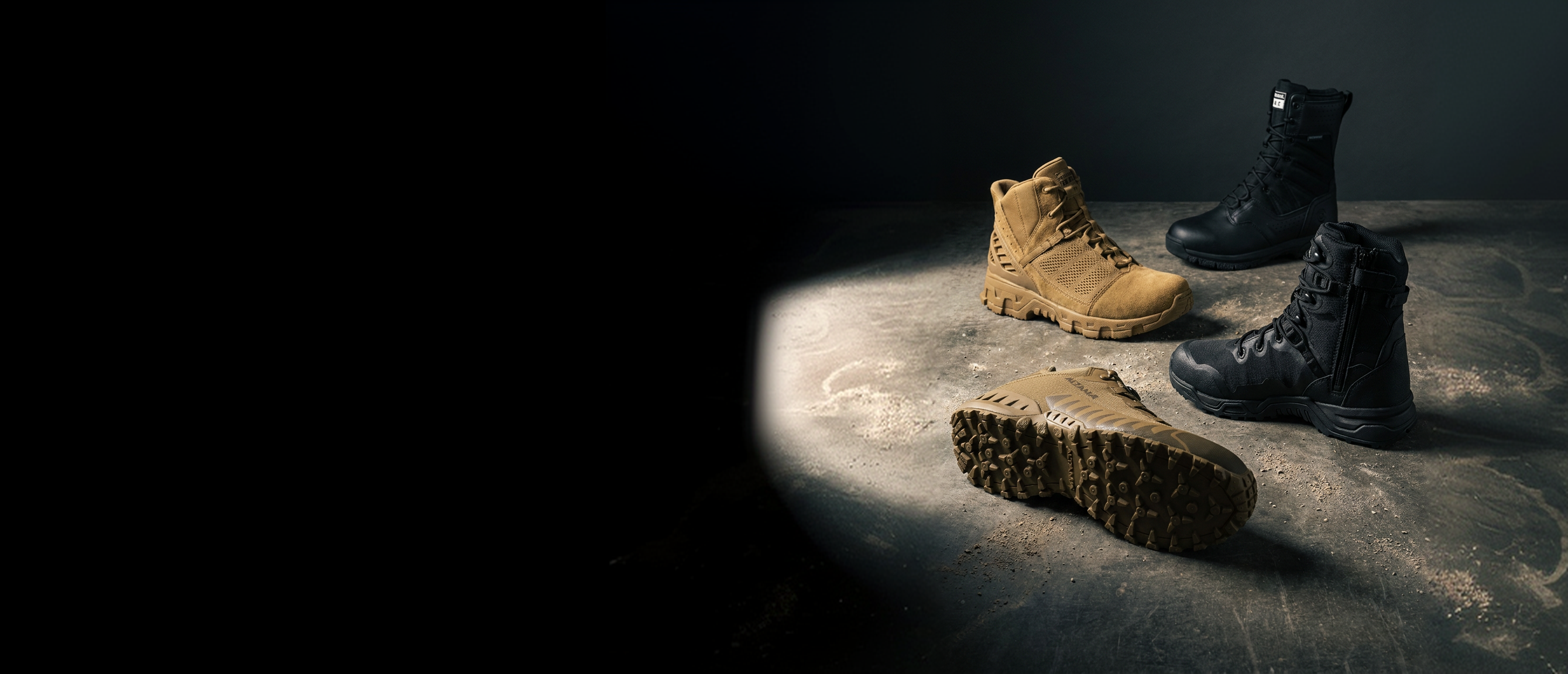 Battle-tested boots on concrete