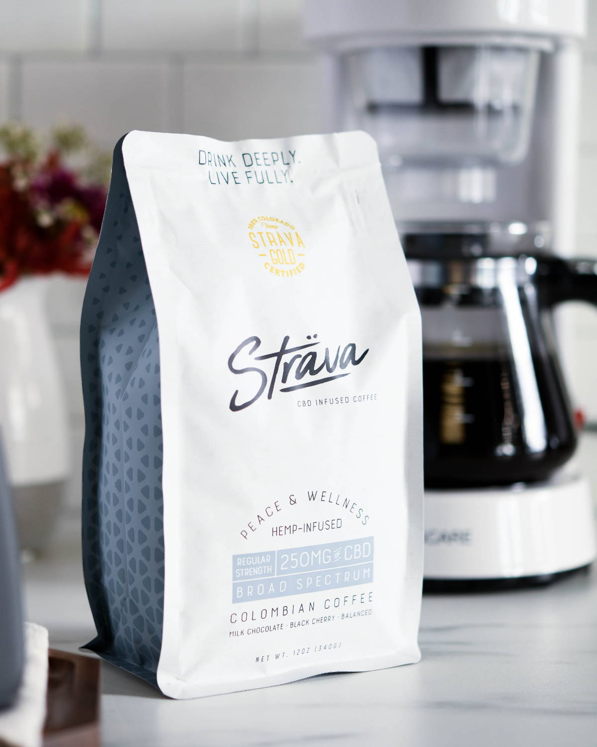 Strava CBD Infused Coffee Beans - 12oz Bag Regular Strength Medium Roast - 10mg + CBG