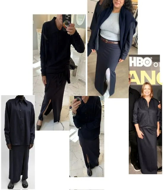 Collage of women wearing black outfits in various styles and settings.