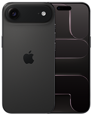 Two black Apple smartphones, one facing front and the other back.