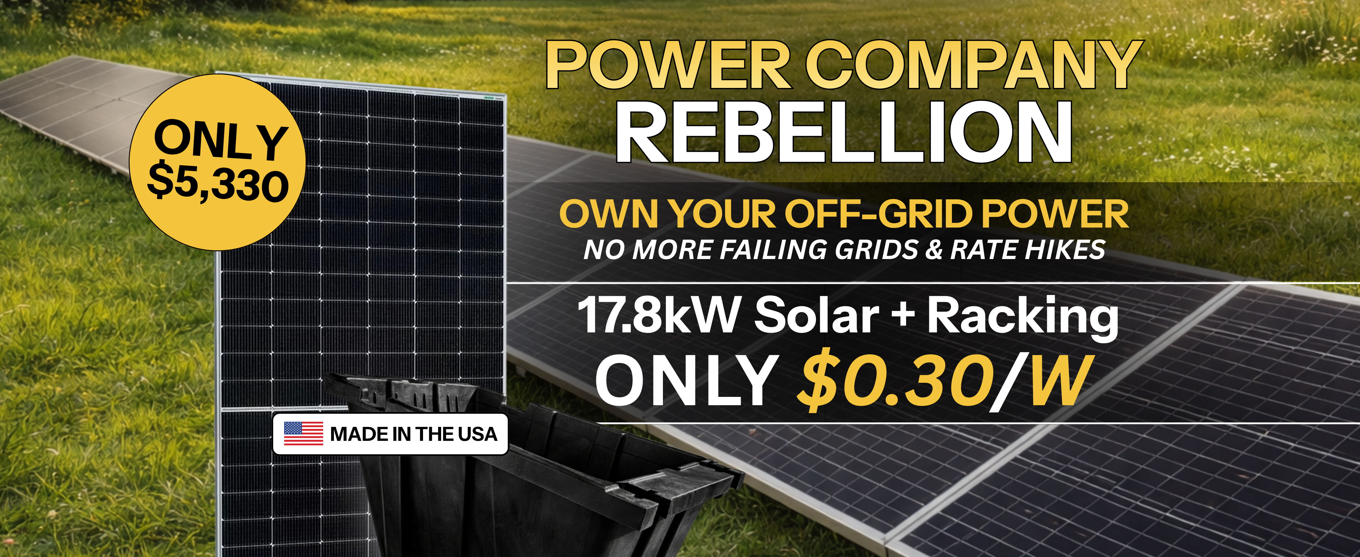 advertisement for off-grid solar power system.