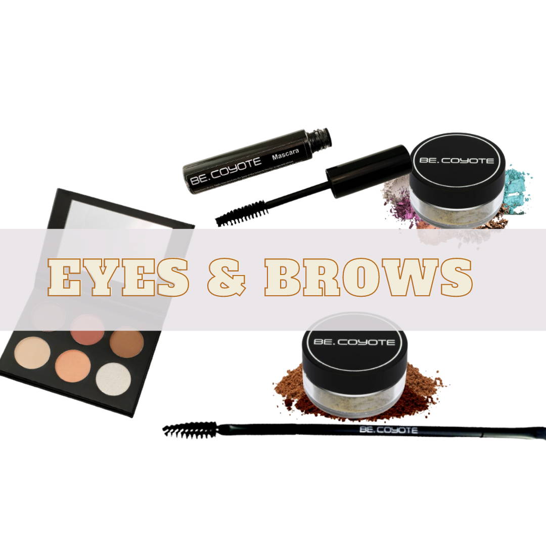 Eyes and Brows. Image Eyeshadow Palette, Loose Mineral Eyeshadow, Mascara and Brow Dust and Brow Brush