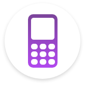 Purple mobile phone icon on a white circular background.