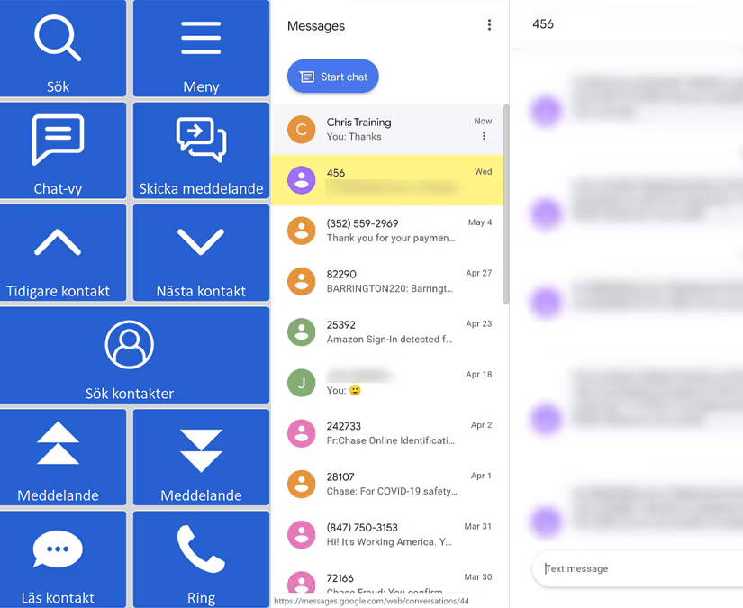 Tobii Dynavox Accessible SMS Android Messages i en Communicator 5 Accessible App