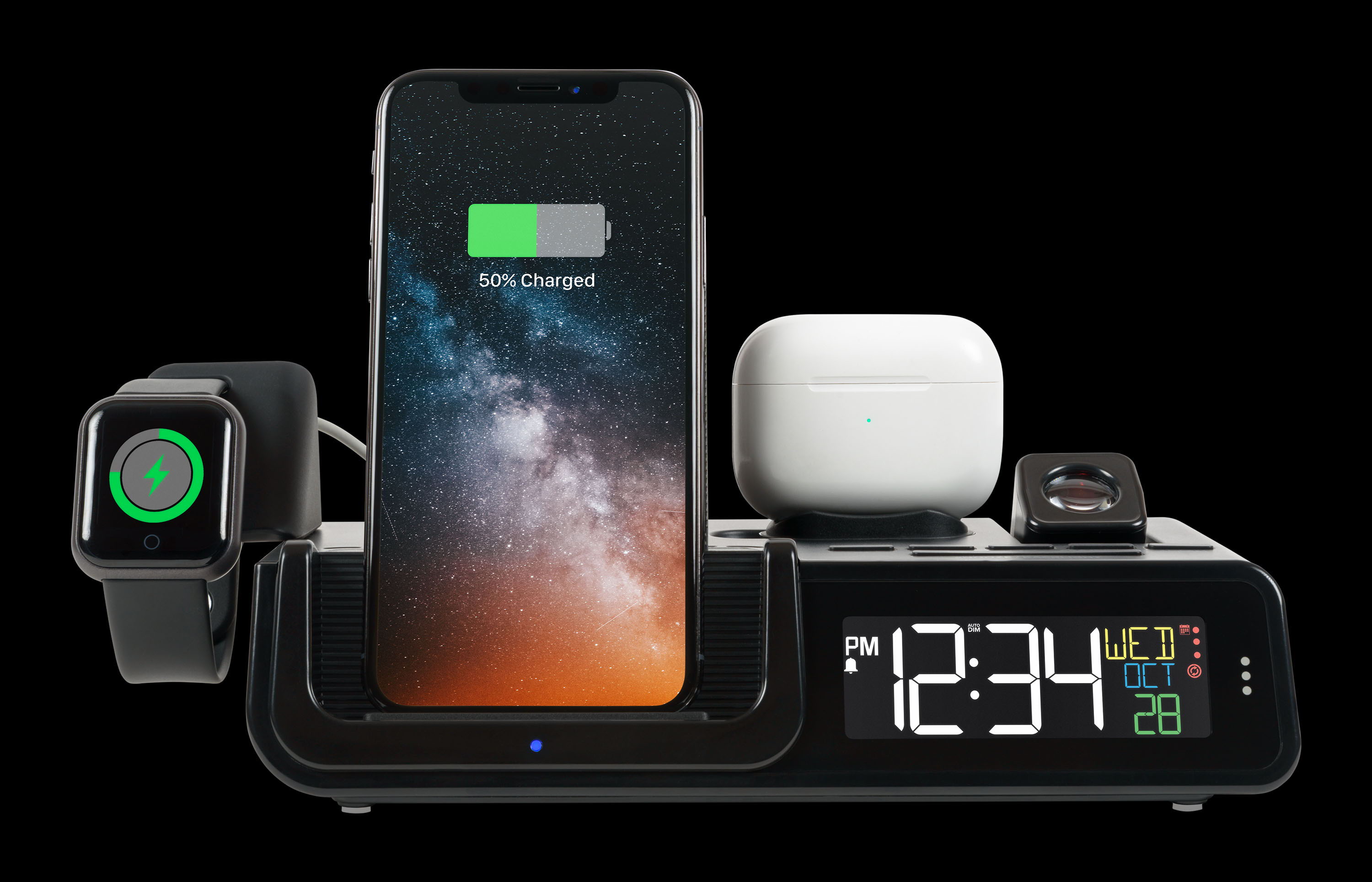 Wattz 2.0 Projection Alarm Clock with Charging Station for phone, AirPods, and smartwatch