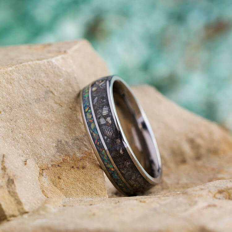 Horse hoof and opal ring for pet memorial