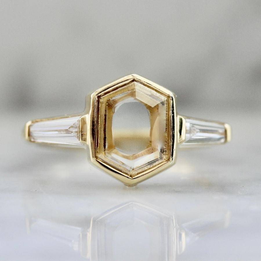 Hexagon Cut Bezel Set Diamond Ring