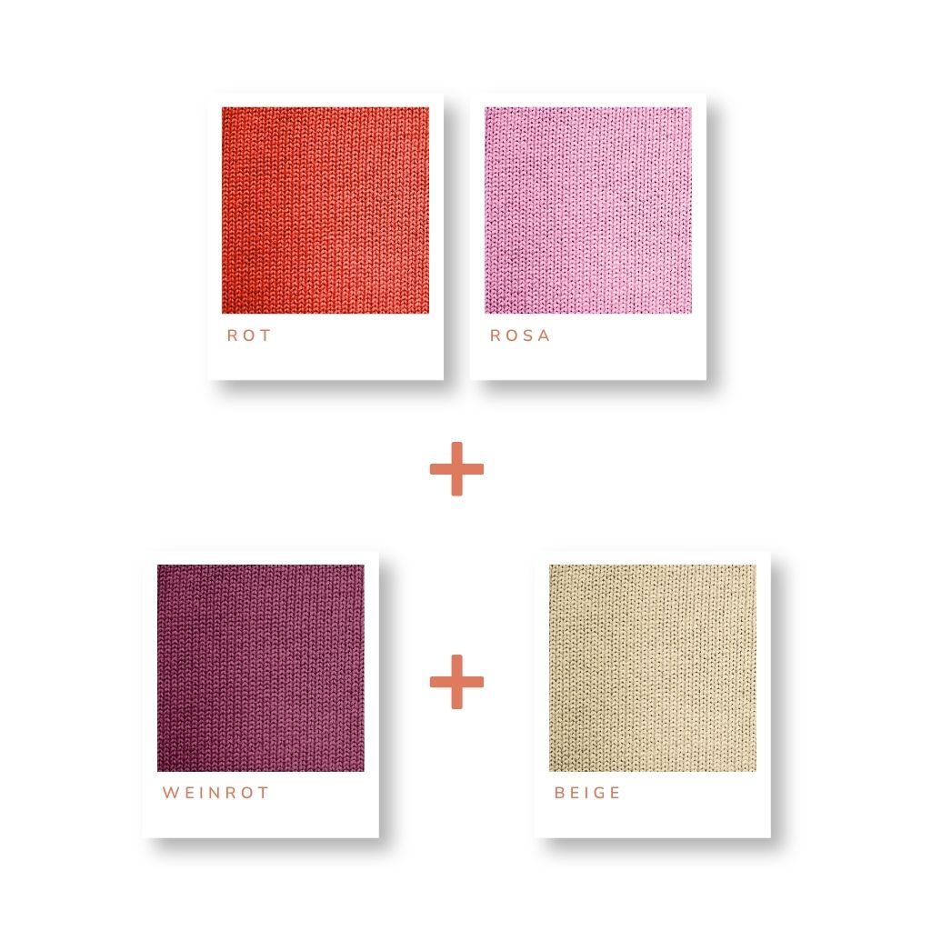 Farben kombinieren Rosa und Rot mit Beige und Weinrot.