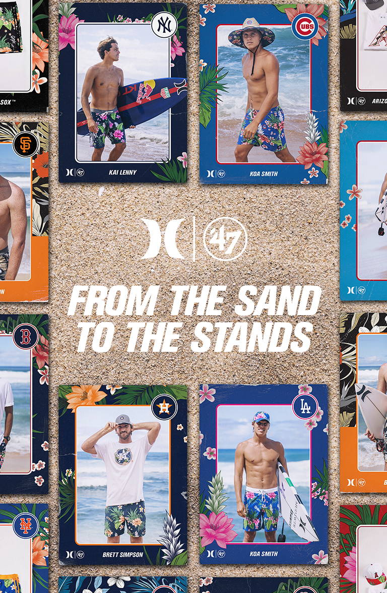 Introducing the all-new Hurley x ’47 x MLB® Collection, featuring official merch — like Phantom boardshorts, hats, and tees — for your favorite MLB® team.