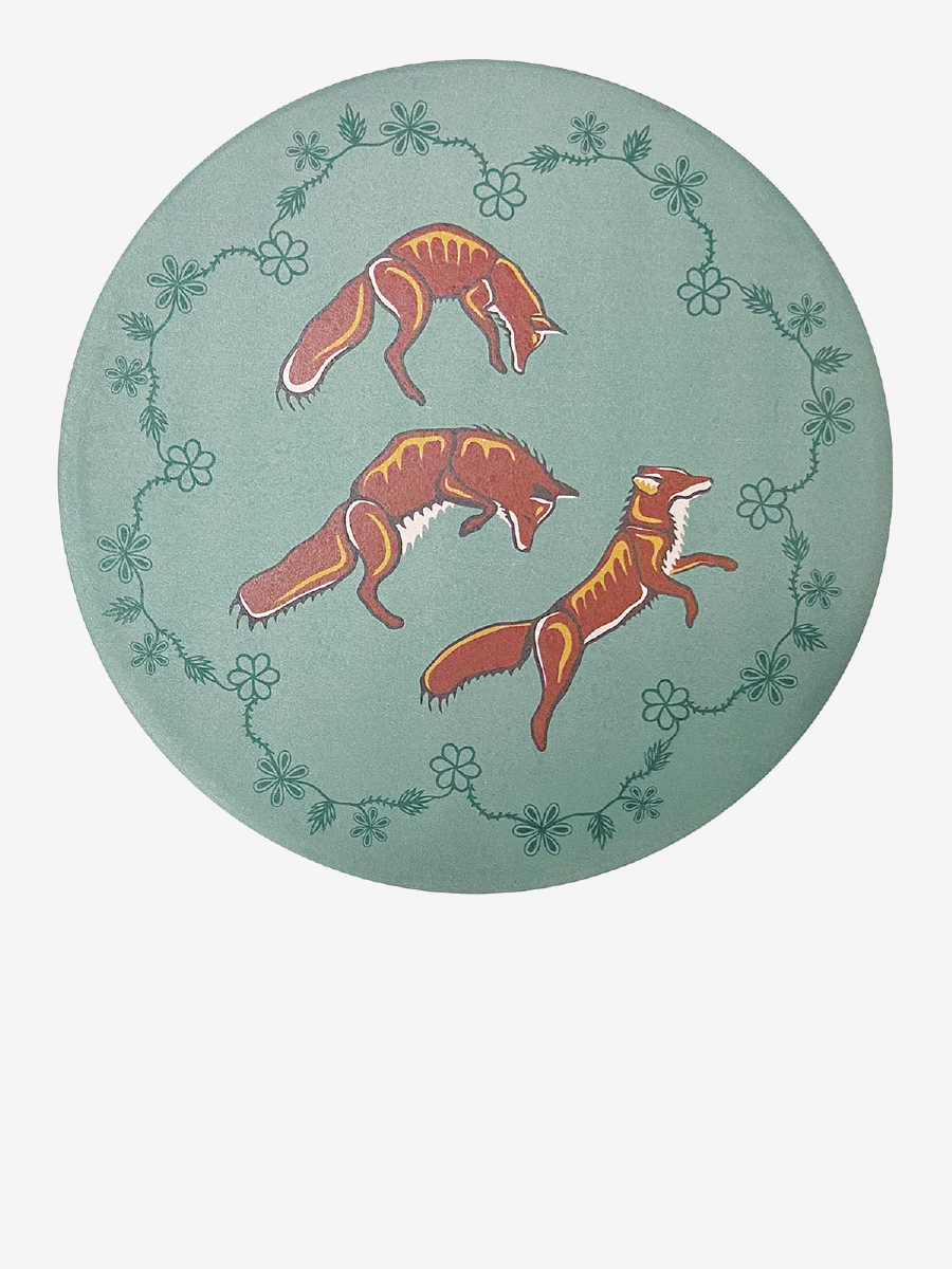 Foxes (Wagooshna) Ceramic Trivet by Storm Angeconeb, Lac Seul First Nation, Ojibwe