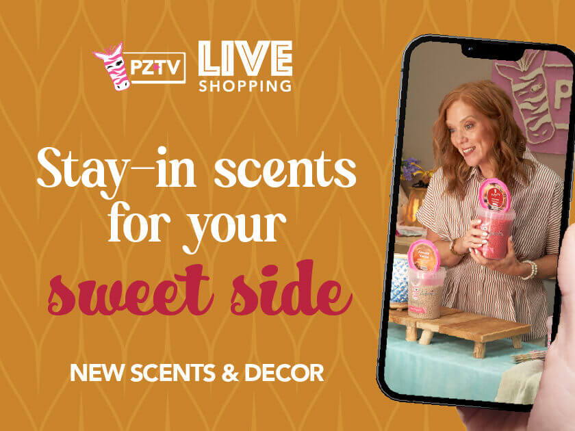 Promotional image for live shopping featuring scents and decor.