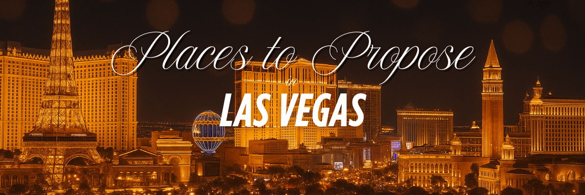 Banner showing Places to Propose in Las Vegas with the city skyline at night.