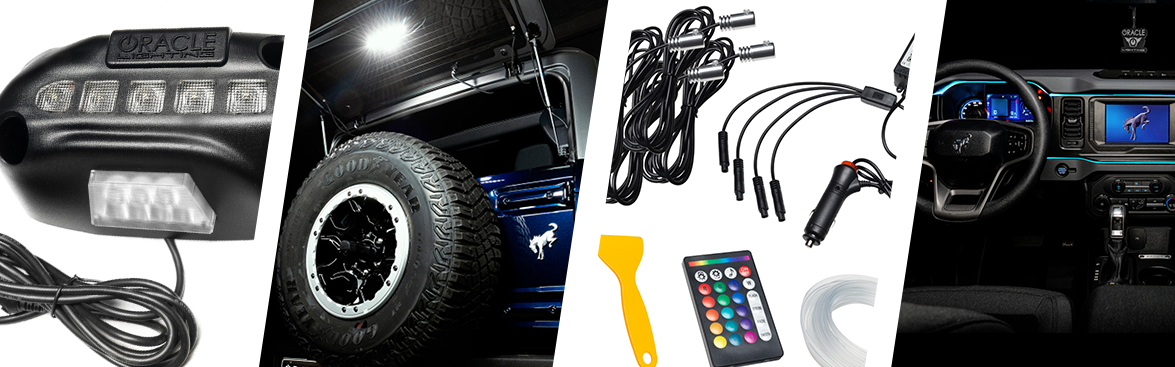 Photo collage of various light strips for off-road vehicles.