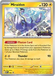 Miraidon Pokémon card with abilities and attack details.