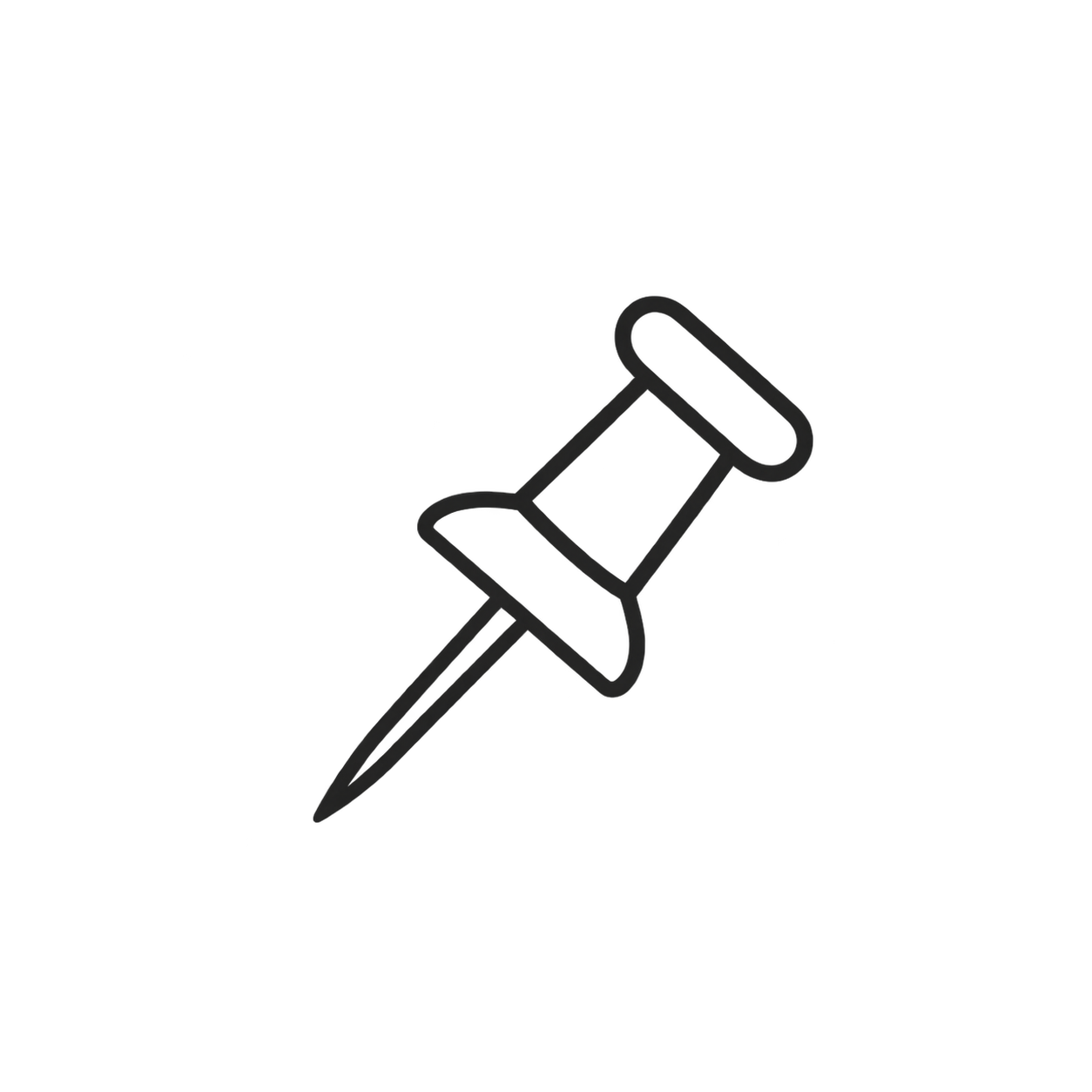Black outline of a pushpin on a plain background.