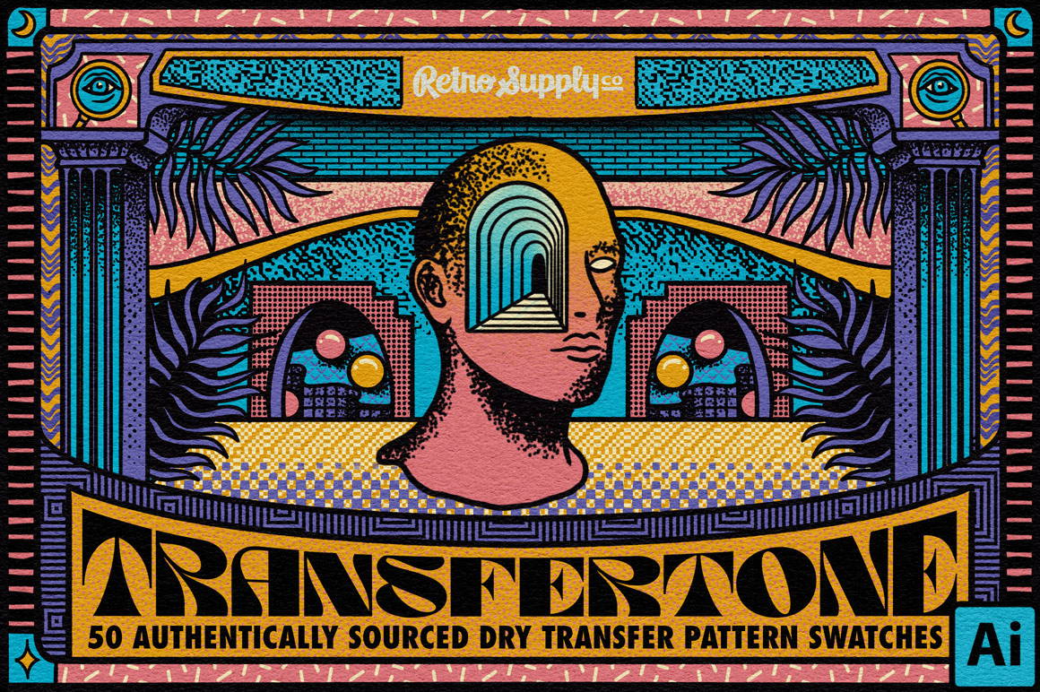 TransferTone dry transfer pattern brushes for Illustrator by RetroSupply Co.