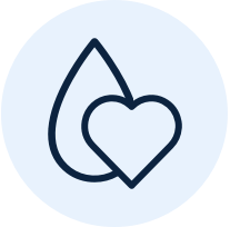 A water droplet and heart symbol combined in a circular design.