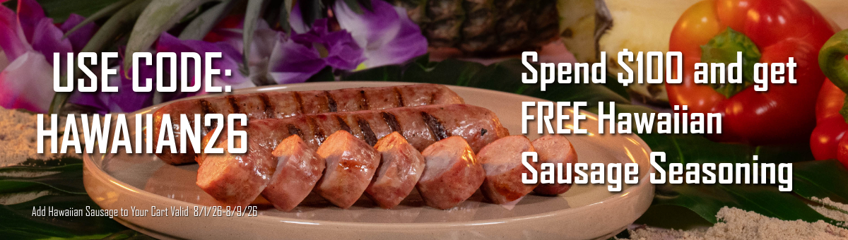 Promotional image for Hawaiian sausage seasoning offer with code.