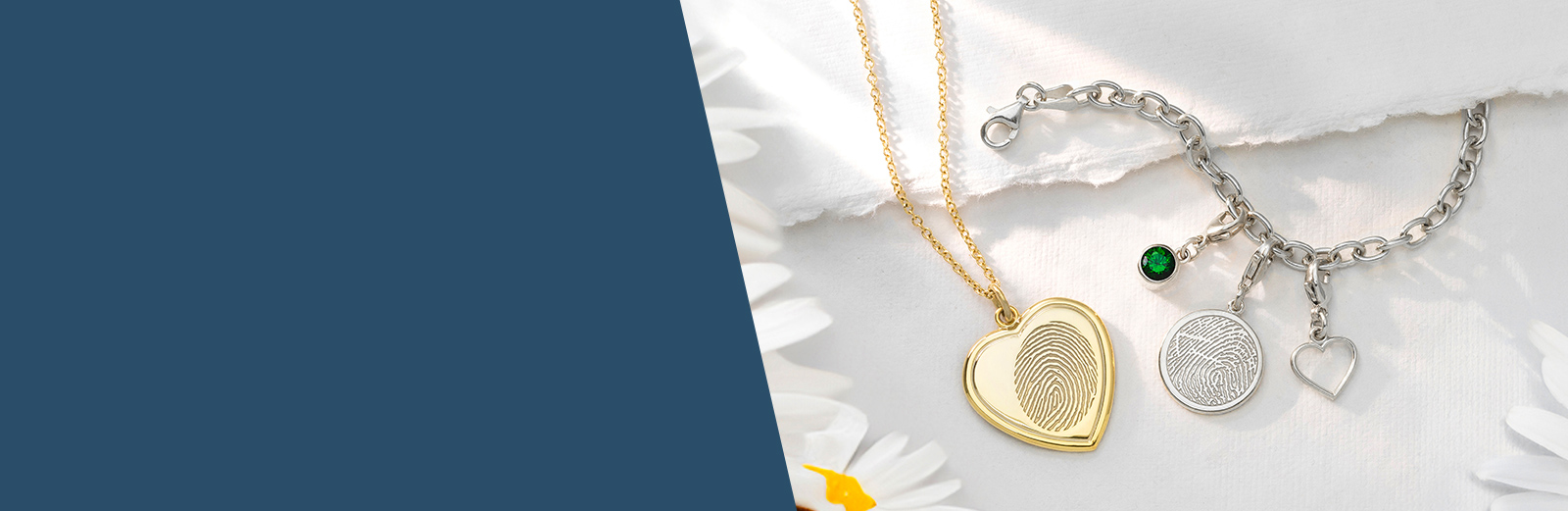 gold fingerprint necklace and silver fingerprint charm bracelet