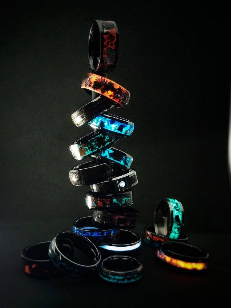 Celestial Rex Custom Meteorite & Dinosaur Fossil Ring Collection Stack