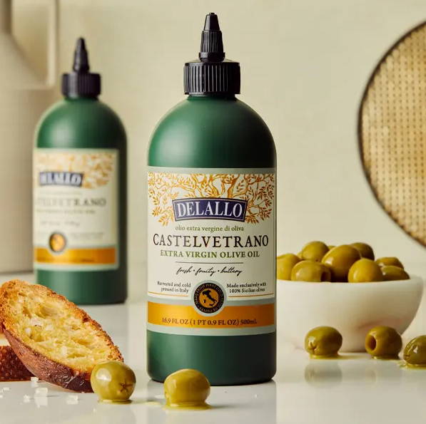 DeLallo Castelvetrano Olive Oil in a signature squeeze bottle