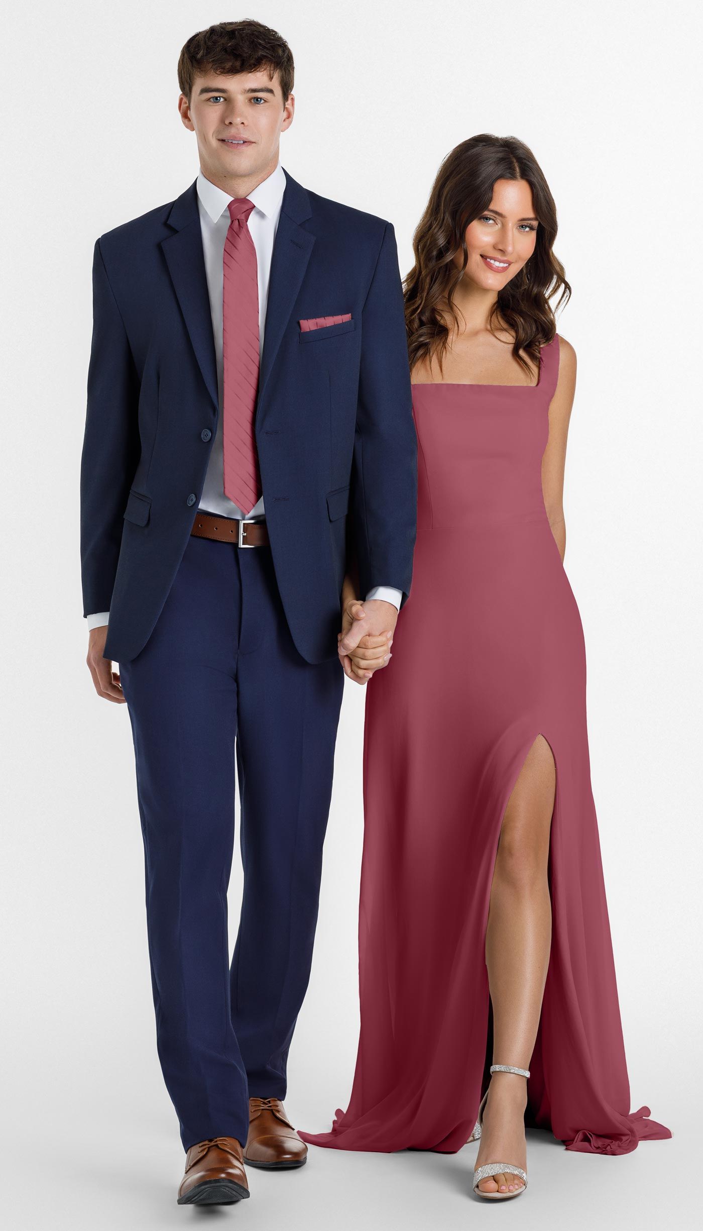 True Navy Suit with Rosewood Bridesmaid Dress