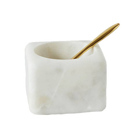 Square Marble Bowl with Brass Spoon