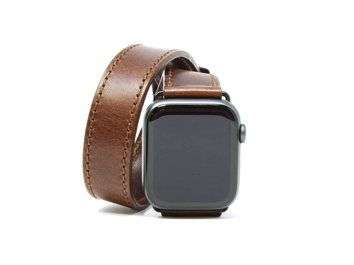MILWAUKEE LEATHER DOUBLE WRAP APPLE WATCH BAND - CHESTNUT