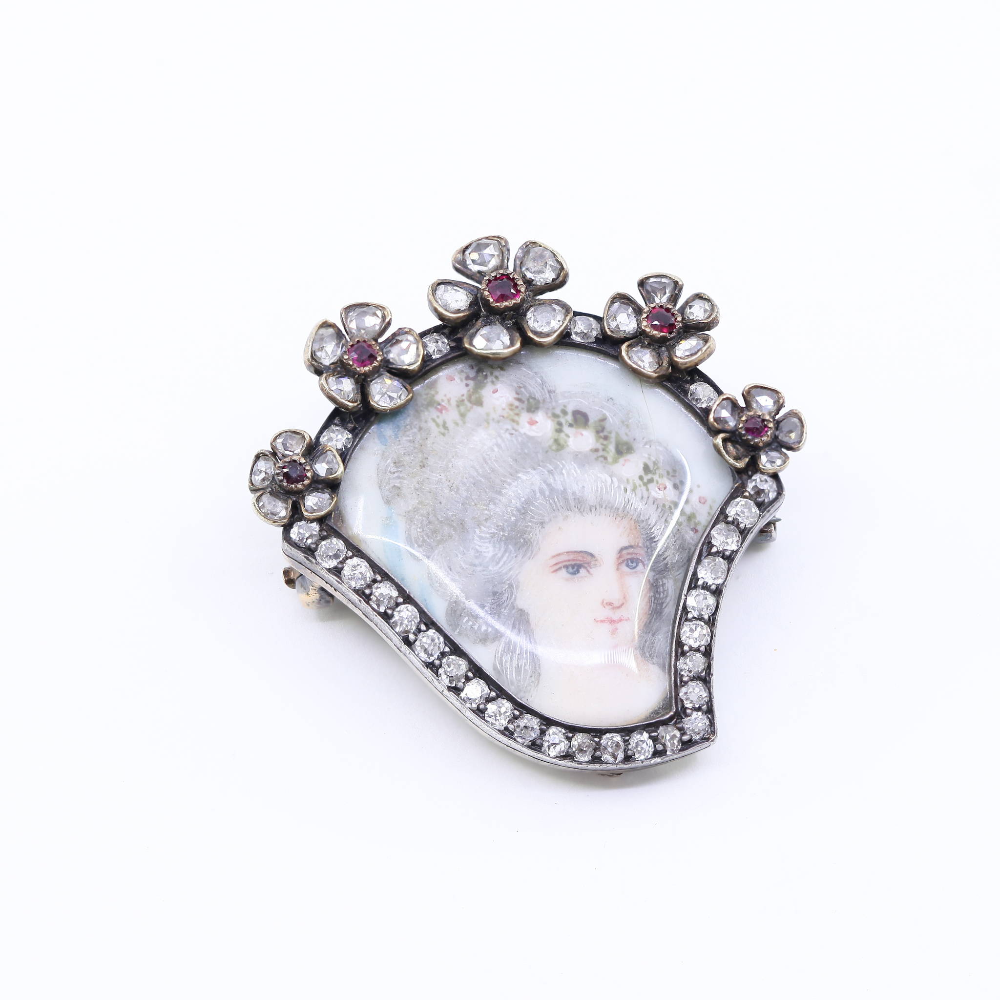 Georgian diamond picture frame pin with rubies