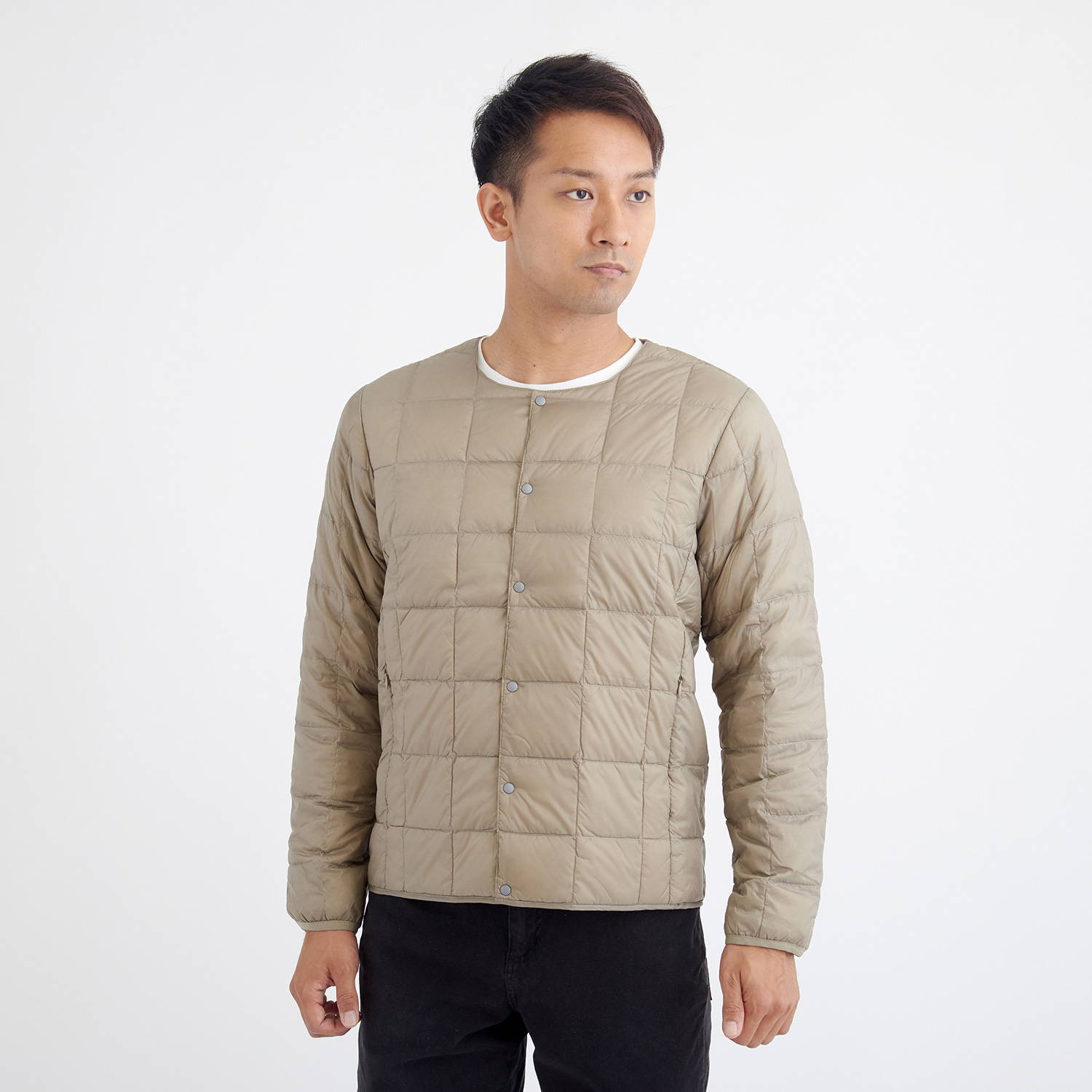 TAION（タイオン）/クルーネックボタンダウンジャケット/ベージュ/MENS