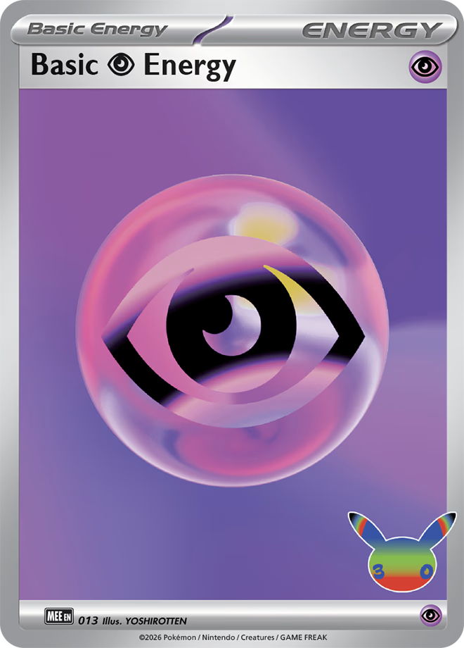 A futuristic psychic energy card from the Pokémon TCG's 30th Celebration expansion.