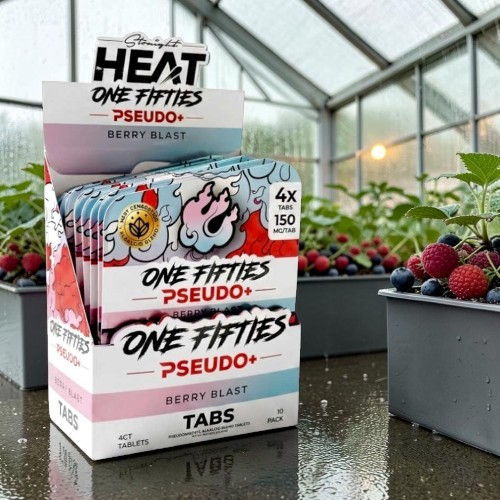 Box of Pseudo tabs with berries in a greenhouse setting.