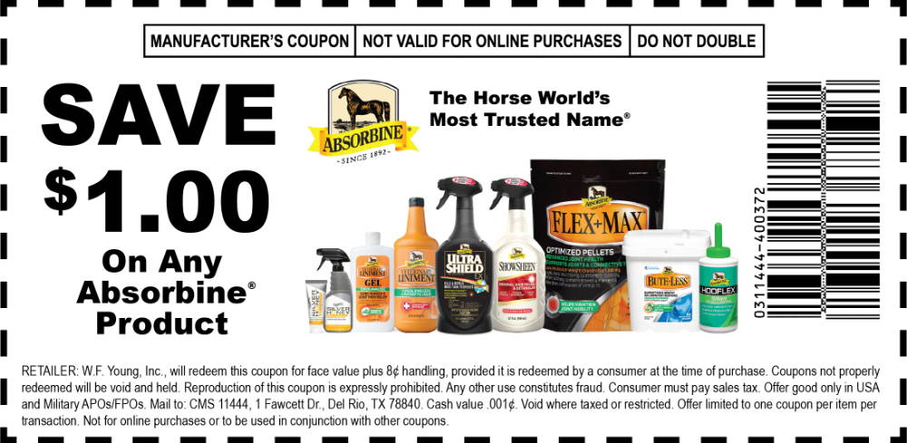 Manufacturer's coupon, save $1.00 on any Absorbine product.