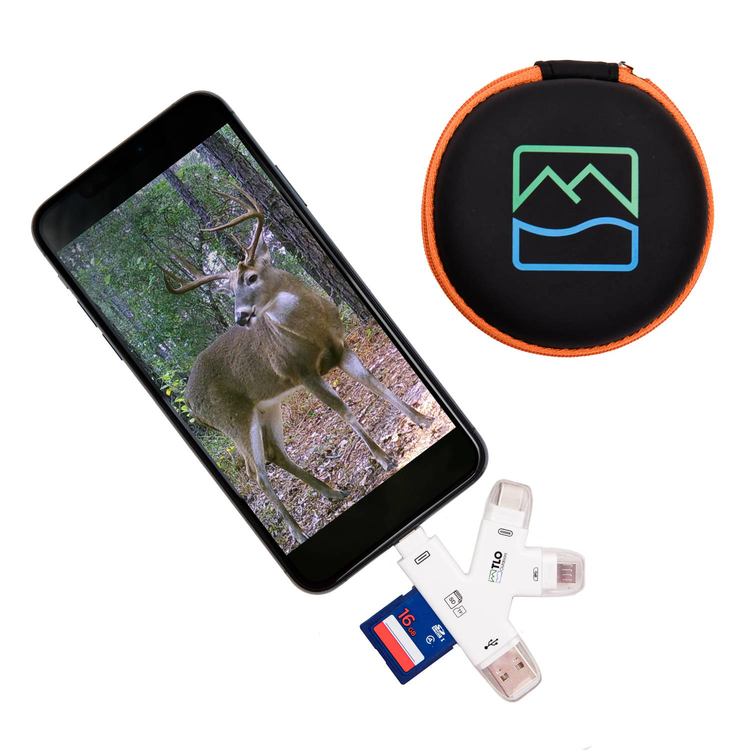 TrophyTracker Trail Cam SD Memory Card Reader for Iphone Android USB