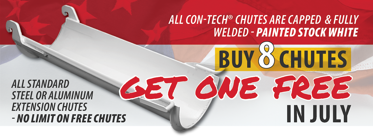 Promotional banner for purchasing chutes with a July special offer. Buy 8 Chutes, Get 1 Free in July