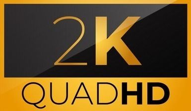 2K Quad HD logo in black and orange design.