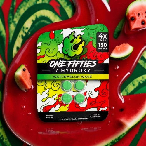 Packaging of One Fifties Hydroxy in Watermelon Wave flavor with watermelon slices.