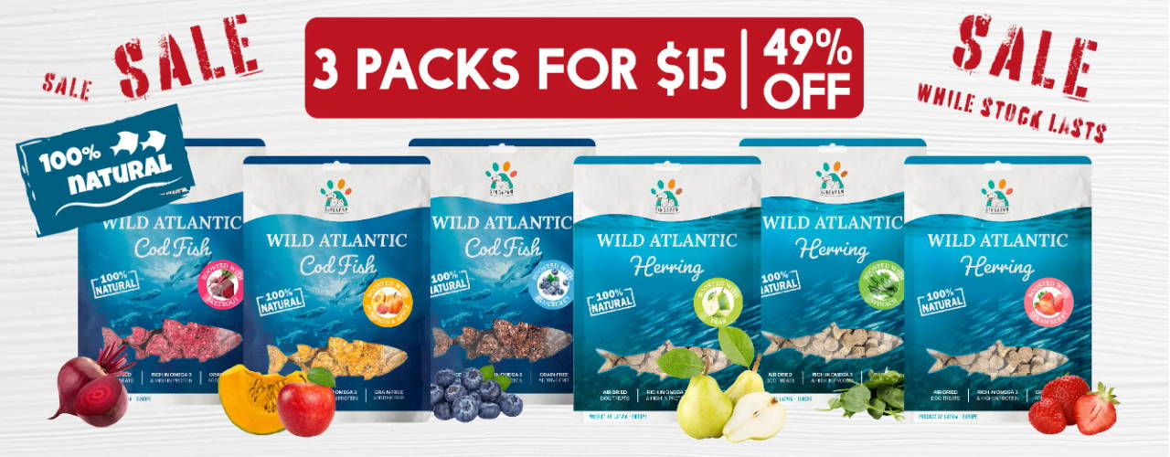 Singapaw Wild Atlantic Herring or Cod with Superfoods Dog Treats 3 for $15 promotion of 49% OFF!