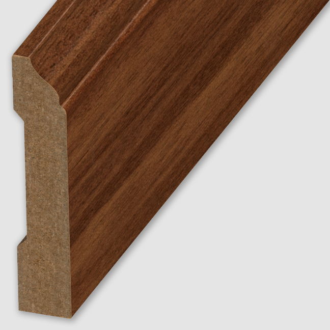 Brown wooden molding with a detailed profile cut.