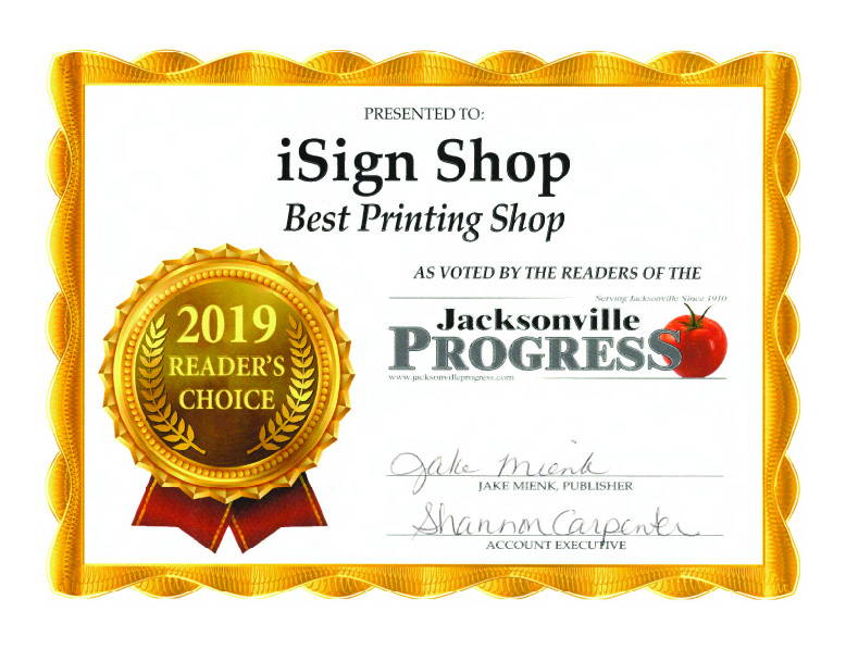 Readers Choice Award for iSignShop Best Printing Shop 2019