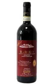 A bottle of Barolo red wine with a decorative label.