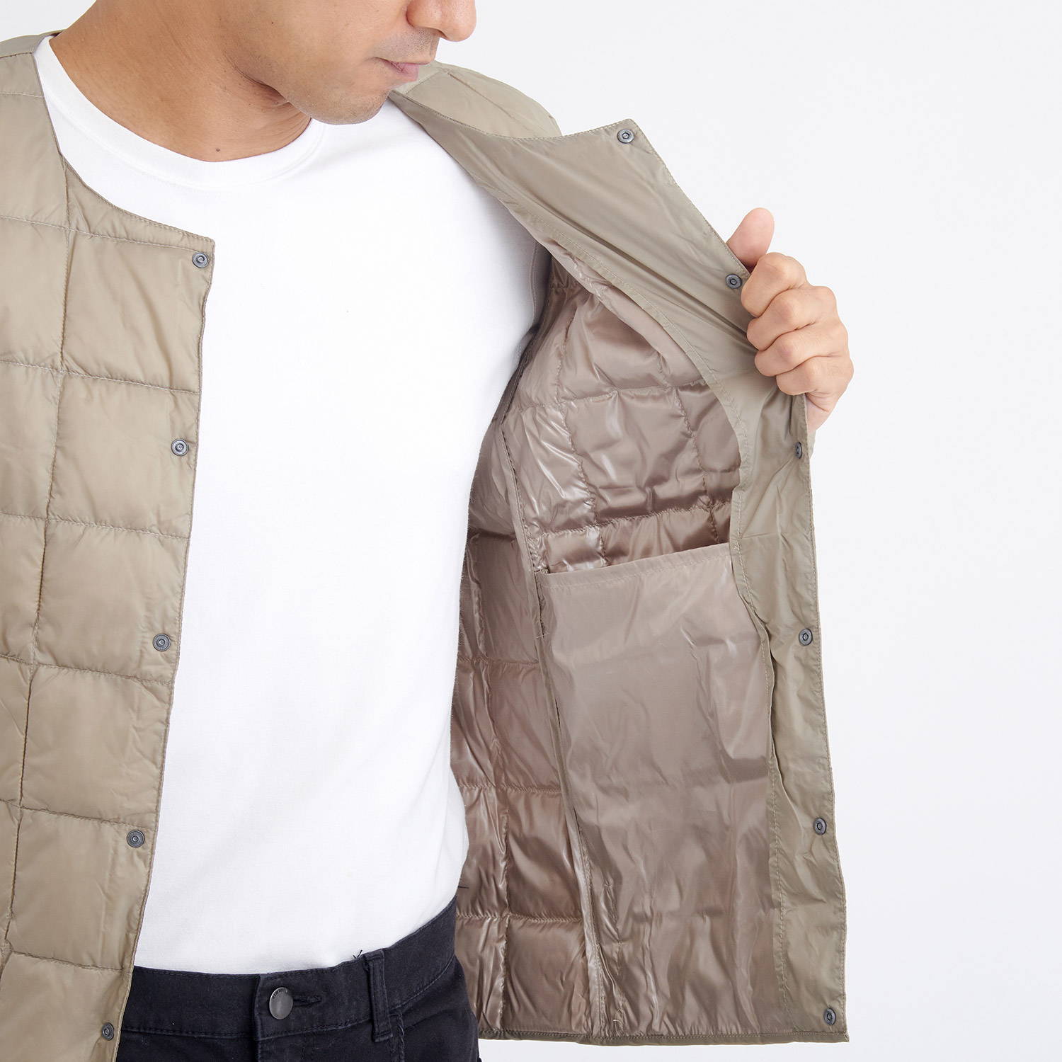 TAION（タイオン）/クルーネックボタンダウンジャケット/ベージュ/MENS