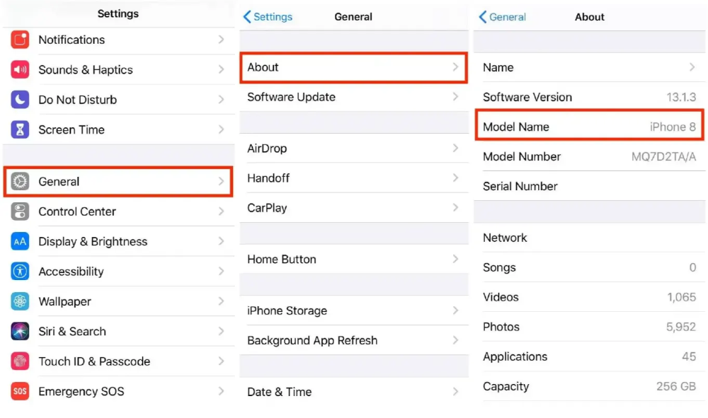 Identify your iPhone model is to look in your iPhone Settings