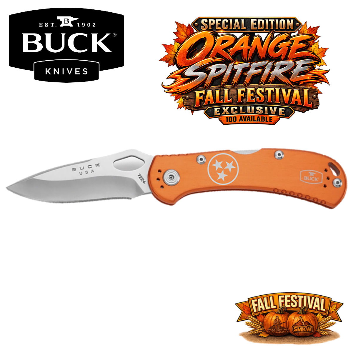 Buck Knives Orange TN Stars Spitfire Fall Festival Exclusive