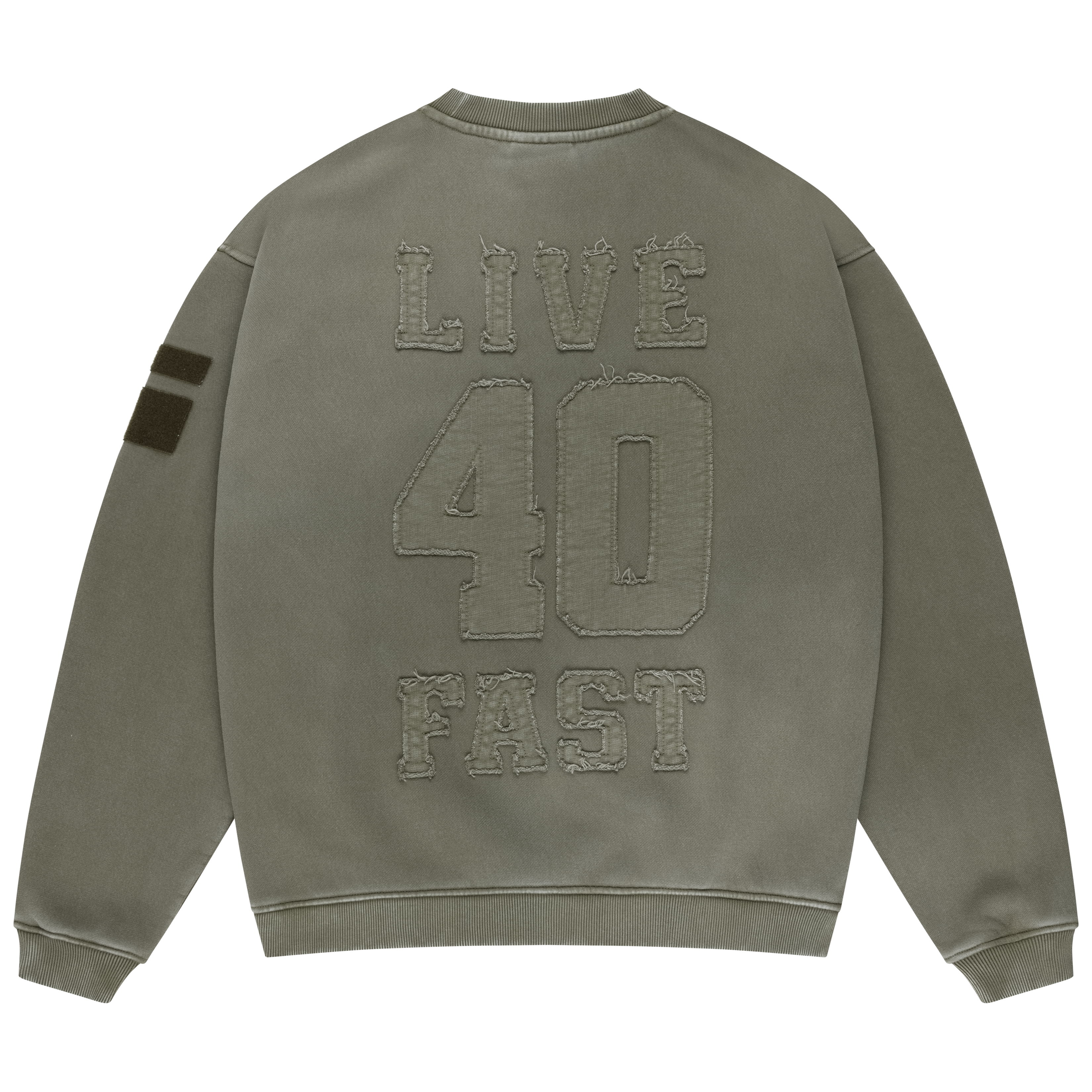 Back view of a green sweatshirt with 