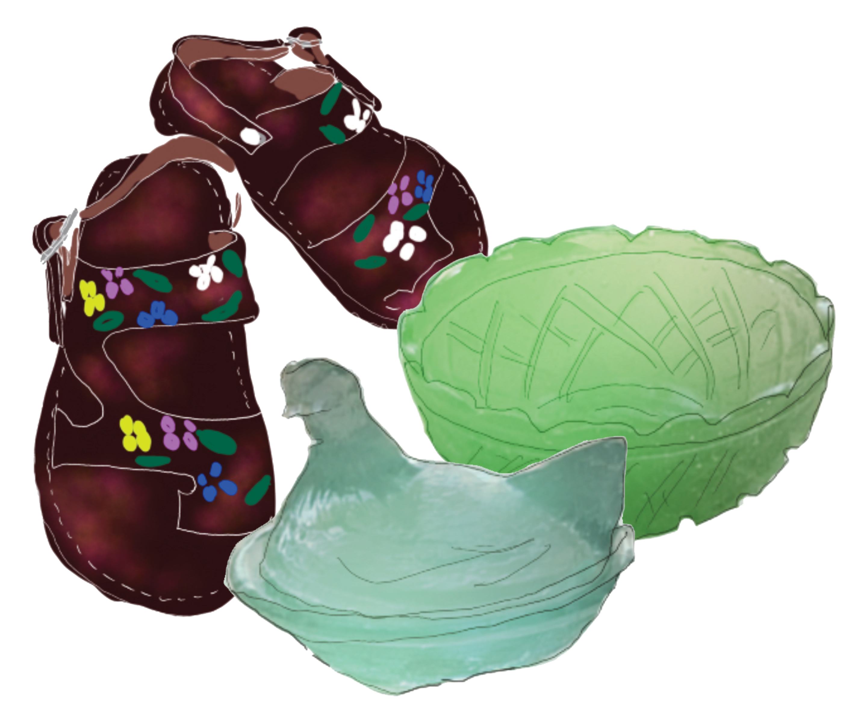 Illustration of sandlas and two glass bowls