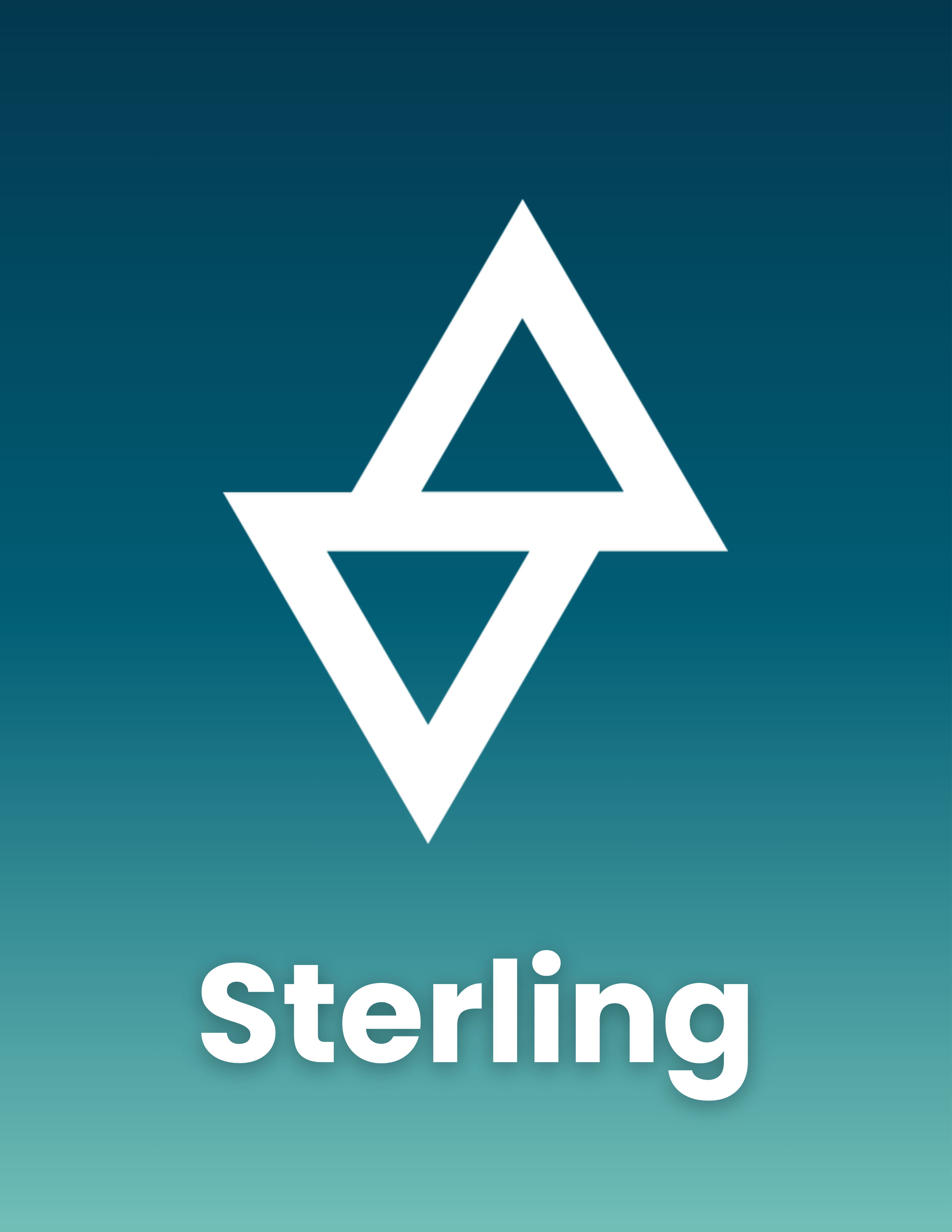Sterling logo featuring geometric shapes on a gradient background.